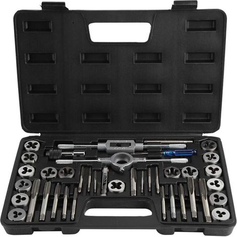 Coffret Tarauds et Filières Assortiment jeu de tarauds et filières Filières de Filetage Filieres et tarauds M3M12, Clé à Taraud Droit et Clé à Taraud T, Jauge de Filetage, 17 x Robinets 17 x M (1/4)