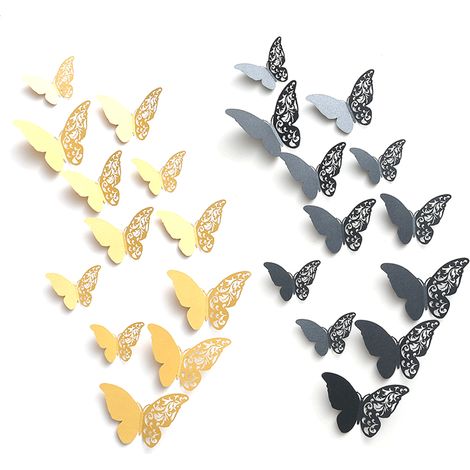 Papillon Mural 3D - Décalcomanie Murale en Papier Métallisé - Pour Chambre Enfant Salon Mariage Fête Anniversaire - 48 Pièces (1/5)