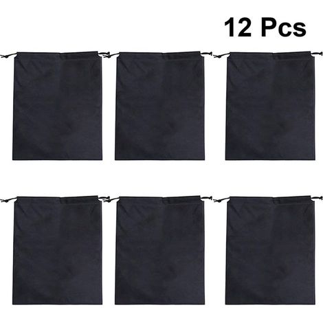 12 Pcs Anti-Poussière Sac à Cordon en Tissu Non Tissé Respirant Gain de Place Organisateur de Chaussures Poche de Rangement pour Placard Voyage (Noir 15X25 CM) (1/5)