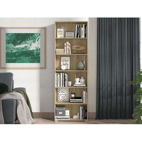 Libreria Pramollo, Biblioteca 5 Ripiani, Installazione a Terra, Sfumatura Colore Struttura Rovere Grigio, 70x24.5x211.5h cm Marrone Rovere Grigio (1/5)