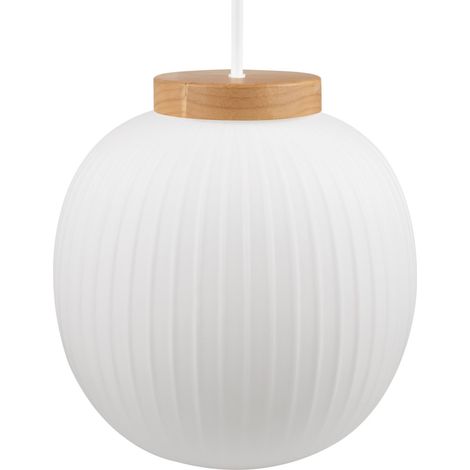 OSRAM OSRAM DECOR Lanterne en verre Suspension E27, 310mm, Blanc/Bois, Acier/Hévéa/Verre, Câble textile