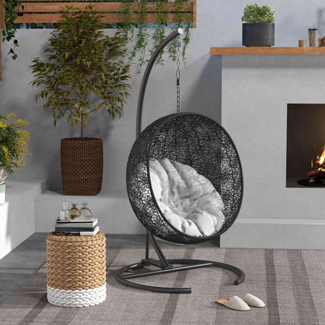 Pied chaise suspendu Noir cadre métal écurie balançoire Ø 102x195 cm