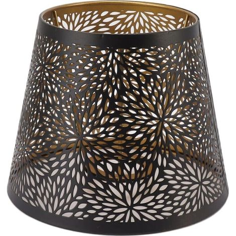 Abat-jour en métal, style arbre forestier E26/E27, couvercle décoratif en fer creux avec motif doré intérieur pour lampe (noir) (1/4)