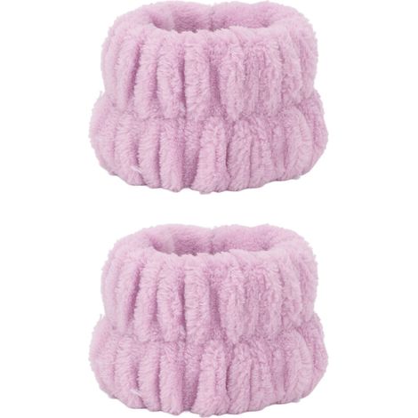 paire de bracelets de lavage du visage, forte absorption d'eau, doux et respectueux de la peau, couleur unie, violet. Serviettes de poignet pour femmes, idéales pour la maison et les voyages. (1/5)