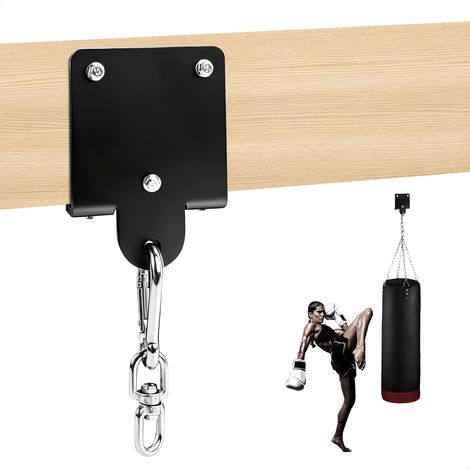 Support Sac de Frappe Mural, Fixation Murale pour Sac de Boxe avec 5 Points de Fixation 360° Rotation, Support Acier pour Sac de Frappe, pour Balançoire Siège, Noir (1/5)