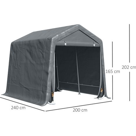 Abri de garage 2,4 m x 2 m (pour véhicules et vélos, en métal et tissu PE, gris foncé) (1/5)
