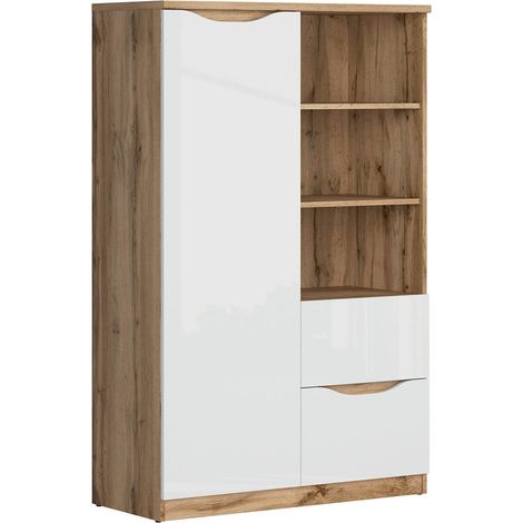 Petite armoire 1 porte 2 tiroirs June Blanc et Bois (1/3)