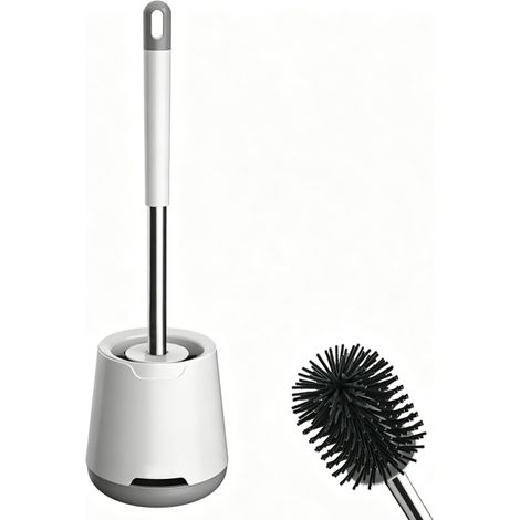 Brosse WC Silicone - Brosse Toilette et Supports, Anti-Goutte, Antibactérienne, Balai WC Ventilée, Séchage Rapide sans Odeur, Balayette WC Montage Mural/au Sol, Salle de Bain et WC, Blanc (1/5)