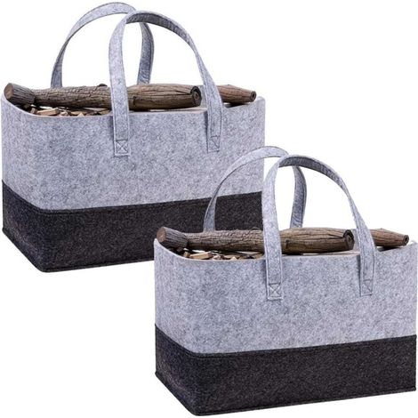 2 bolsas de fieltro para leña, cesta para leña, bolsa de compras de fieltro plegable, bolsa para guardar juguetes, bolsas de fieltro para leña, compras, almacenamiento, picnic, gris, utilitario