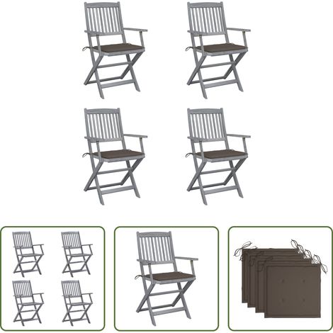 Akazienholz - Klappbare Gartenstühle 4 Stk. mit Sitzkissen Massivholz Akazie (1/5)