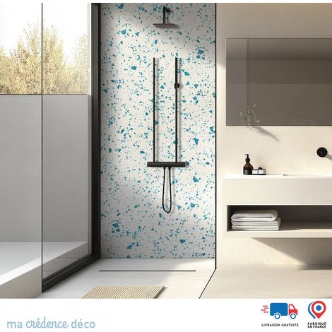Panneau de douche : Terrazzo di Arogno - Couleur bleu - Alu composite - 90 - 245 (1/4)