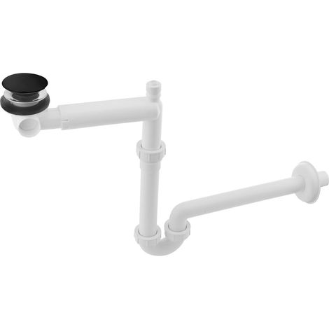 URBINO Siphon de lavabo peu encombrant avec écoulement clic-clac, 5/4" - 32 mm, noir mat
