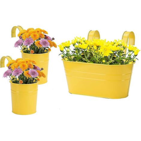 Jardinière murale en métal, lot de 3 pots suspendus décoratifs, seaux à fleurs pour la décoration intérieure et extérieure du jardin (1/4)