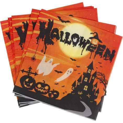 Einweg-Papierservietten, Halloween-Muster, mit Geistern und Fledermäusen, 10er-Set. (1/5)