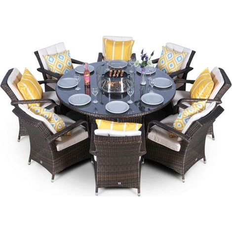 Arizona Fire Pit 8 Seater Round Rattan Dining Set - Brown (1/5)