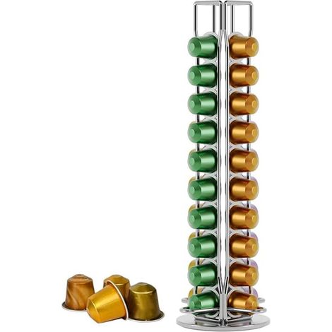 Présentoir à capsules de café, 40 supports à capsules noires, présentoir à capsules rotatif à 360°, distributeur de capsules, présentoir à capsules (1/5)