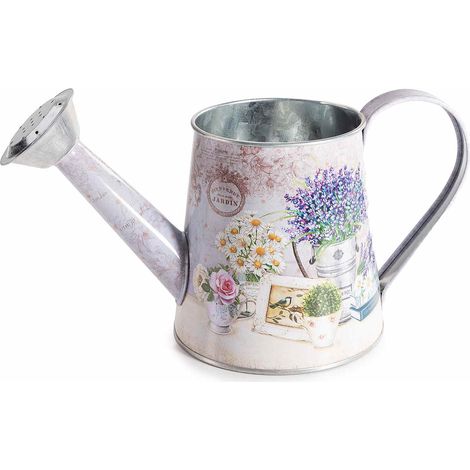 Vasi in metallo a forma di innaffiatoio con decori lavanda, set da 4 pezzi, cm 21 x 10 x 10,5 H