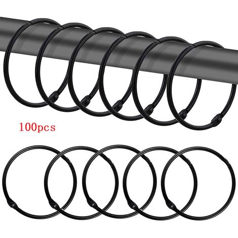 Lot de 100 anneaux de rideau de douche, crochets de rideau de douche décoratifs antirouille en métal rond crochets de douche pour tringle de douche de salle de bain (noir) (1/4)