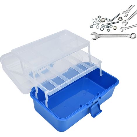 Coffret à dessin pliable à trois compartiments pour enfants, boîte de rangement transparente en plastique pour la maison, boîte à pharmacie, boîte à outils (1/5)