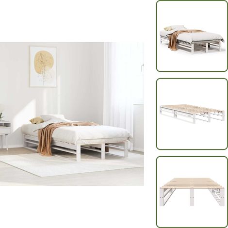 Massivholzbett ohne Matratze Weiß 75x190 cm Kiefernholz - Bettrahmen - Bettgestell - Bett - Bettrahmen Massivholz (1/5)