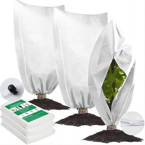 Housse de protection antigel 3 pièces, réutilisable, pour plantes d'extérieur, avec cordon de serrage et fermeture éclair, pour arbres (longueur : 0,5 m x 1 m, blanc) (1/4)