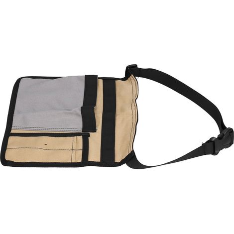 Leichter Werkzeuggürtel aus Canvas mit mehreren Taschen, grau + khaki, für Elektroarbeiten, Gartenarbeit und zur Aufbewahrung von Zubehör. (1/5)