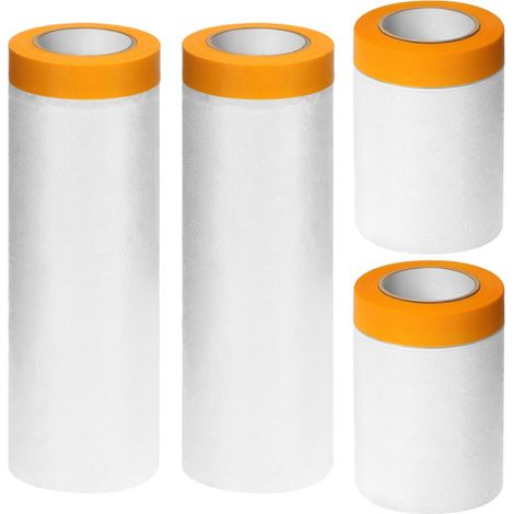 4 Rolls of Dust Protection Film, 2 Sizes 55 cm x 20 m / 150 cm x 20 m Plastic Masking Film with Adhesive Tape, for Renovations and Protective Work (1/5)