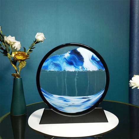 Sablier 3D paysage marin dynamique en verre rond cadre de sable mouvant pour deco bureau et maison cadeau de Noel relaxant (1/5)