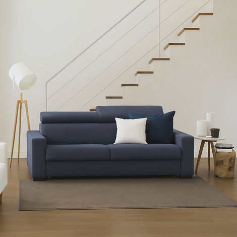 Talamo Italia Canapé fixe Susanna, Canapé 3 places, 100% Made in Italy, Canapé Salon, en tissu matelassé, avec appuis-tête réglables et accoudoirs fins, Cm 200x95h85, Bleu, avec emballage renforcé (1/5)