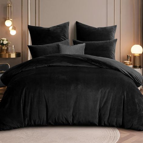 Bettwäsche-Set 220x240 cm Schwarz, 3-teilig, Flanell, warm, OEKO-TEX