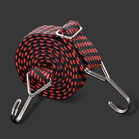 Cuerda elástica resistente de 5 m con gancho, banda elástica duradera, cuerda de extensión, adecuada para asegurar equipaje y carga (roja) (1/5)