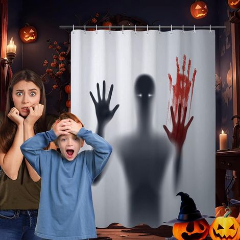 Rideau de douche Halloween, rideaux de douche anti-moisissure, imperméable, 180 x 180 cm, rideaux d'Halloween pour salle de bain avec 12 crochets (1/5)