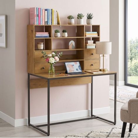 Bureau informatique 105x60x142 cm en bois naturel, avec rangement pour bureau FloraGrace (1/5)