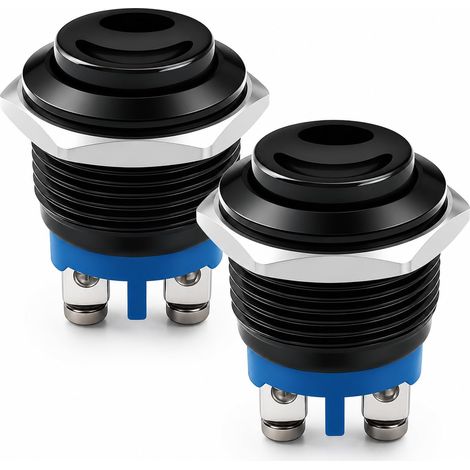 2 PCS Bouton Poussoir 12V Momentané Étanche Métal Noir 16mm, Interrupteurs Ronds 3A DC 220V, Commande de Démarrage pour Véhicules, Machines, Klaxon, Panneaux de Contrôle et Projets DIY (1/5)