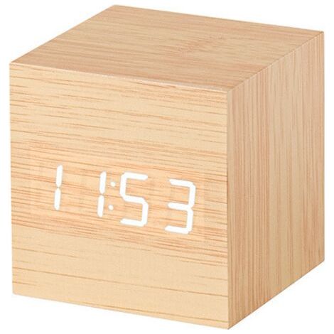 Ce mini réveil numérique, avec son aspect bois, est un réveil électronique silencieux et lumineux au design minimaliste et rétro, (1/5)