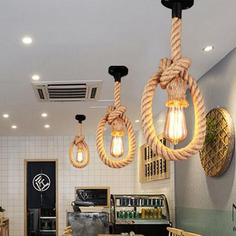Suspension en corde de chanvre style industriel rétro, lampe suspendue en corde de jute pour boutique de vêtements, café, bar, restaurant, une tête, 2 m (1/5)
