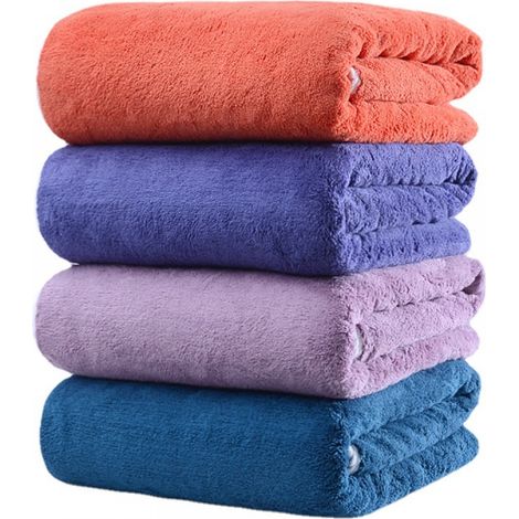 Lot de 4 serviettes douces en microfibre de coton, polaire corail, pour hôtels, salles de bains, douches et spas. (1/5)