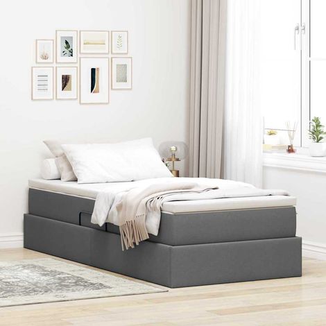 vidaXL Lit avec rangement et matelas Gris foncé 90 x 190 cm Polyester (1/5)