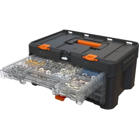 Rangement 3 tiroirs organisateurs - WORX BY KETER - STACK N ROLL - 48 x 33 x 23 cm - Noir