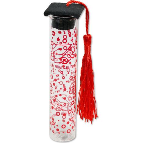 TRADE SHOP - Bomboniera Ampolla In Vetro Con Tappo In Sughero Per Laurea Cappello Tocco Nero - (1/2)