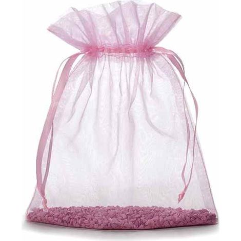 Sacchetto in organza rosa confetto con coulisse di chiusura in raso è una soluzione pratica e veloce, set da 50 pezzi, cm 17 x 22 H (al tirante17)