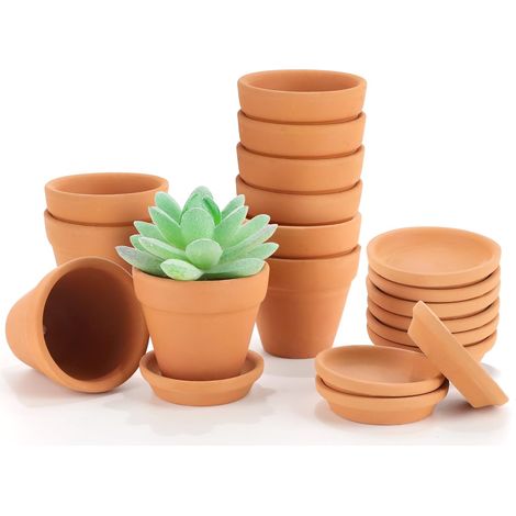 10 Pièces Petits Pots en Terre Cuite avec Plateau 5.5x5cm, Mini Pots en Terre Cuite pour Plantes succulentes, Mini Pots de Fleurs en Terre Cuite pour la décoration intérieure et extérieure (1/5)