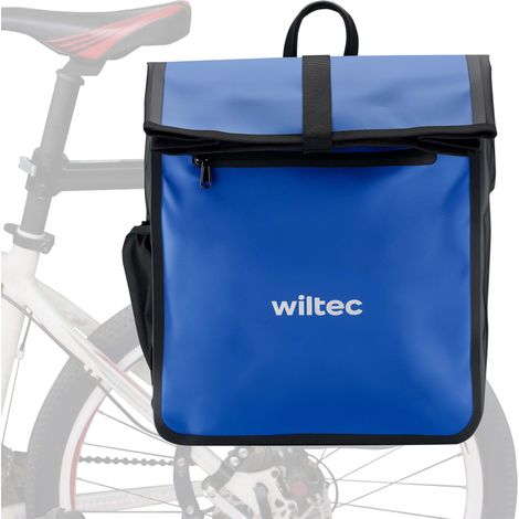 Wiltec Borsa per bici 22 l blu, impermeabile, montaggio al portapacchi posteriore bicicletta, gancio girevole a 360° ed elementi riflettenti