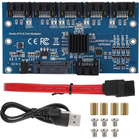 Adaptateur SATA 3.0 1 vers 5 disques durs, interface 6 Gbps, multiplicateur de ports pour carte mère, compatible PM. (1/5)