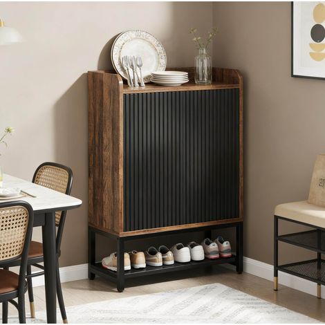 Mobile scarpiera per ingresso, 5 ripiani, con anta, 73 x 35 x 105,5 cm, nero/marrone OKMYHOME (1/5)