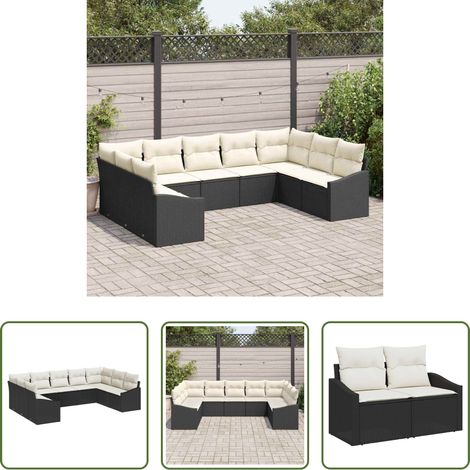 vidaXL Poly Rattan - Sofa Set mit Kissen 9 pcs Schwarz Poly Rattan (1/5)