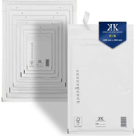 300 Luftpolster-Versandtaschen F6 F/6 240x350mm (Außenmaß) DIN A4+ Weiß (1/5)