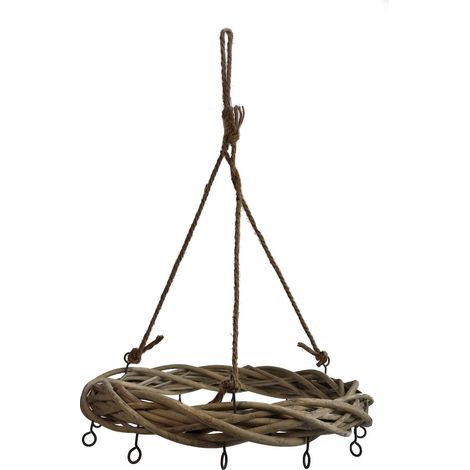 Rattan Deko Kranz zum Hängen - Ø 35 cm - inkl. Kordel mit 12 Haken zum selber dekorieren - Hängedeko Deckenkranz Weihnachtskranz