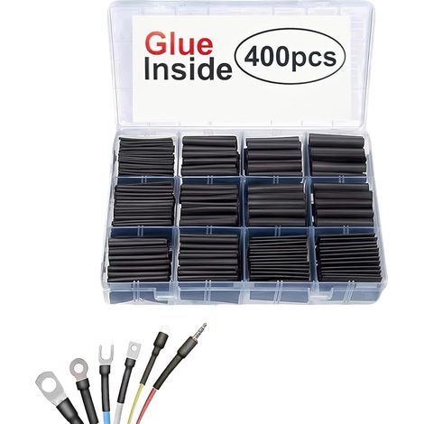 400 Pièces Gaine Thermorétractable Étanche Noire, Tubes Thermorétractables à Double Paroi avec Colle Adhésive, Etanche Isolé Thermorétractable Ronde, pour Isolation Électrique et Connexions Durables (1/5)