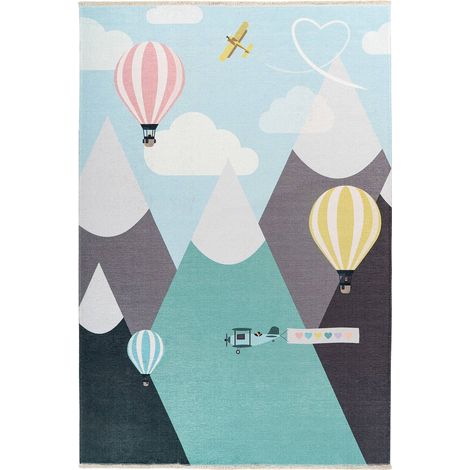 Tapis enfant doux motif montgolfières multicolore - Bleu ciel pastel multicolore (1/3)